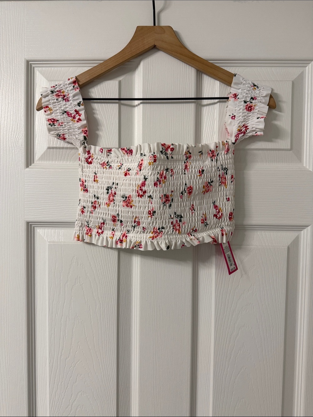NWT Smocked Floral Crop Top - White with Pink Floral